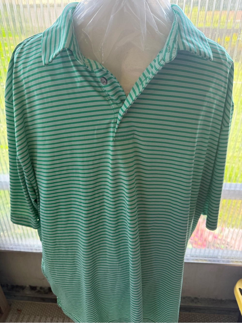 attention Mint Green and White Striped Polo Shirt